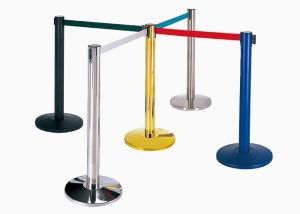 Wholesale Retractable Belt Type Railing Stand Stainless Steel Crowd Control / Guidance Stanchion with Dia.32CM Wide Weighted Base from china suppliers