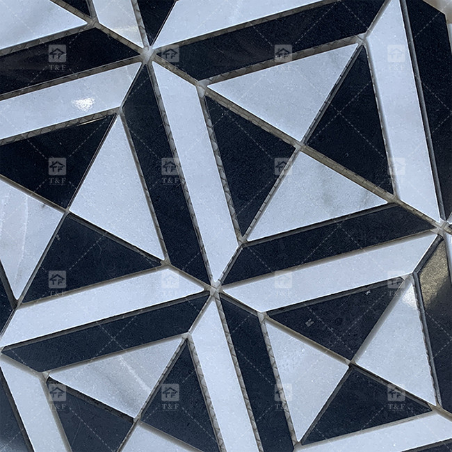 Black And White Marble Stone Mosaic Tile For Wall Kitchen Backsplash Wear Resistant