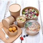 Kraft Paper Food Takeaway Box Fruit Salad Packaging Containers With Plastic