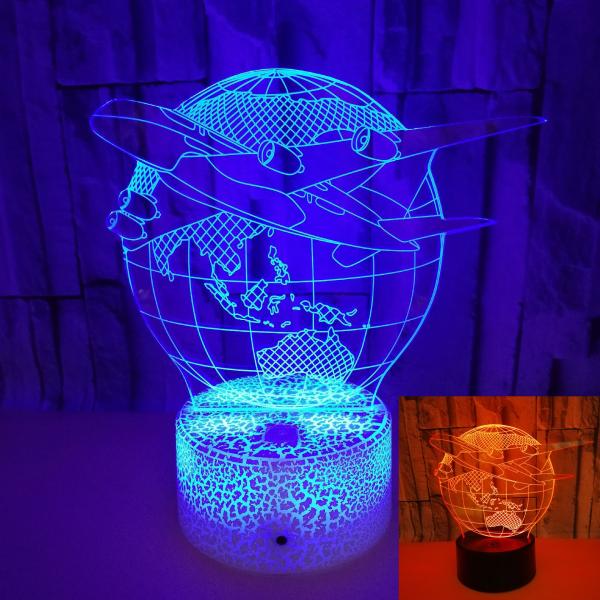 OEM souvenir Earth airplane model 3D LED night light USB colorful touch switch