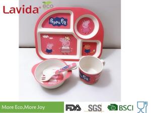 Wholesale Non Toxic Food Safe Bamboo Fiber Baby Dinnerware Set With Pattern Mug Spoon / Fork from china suppliers