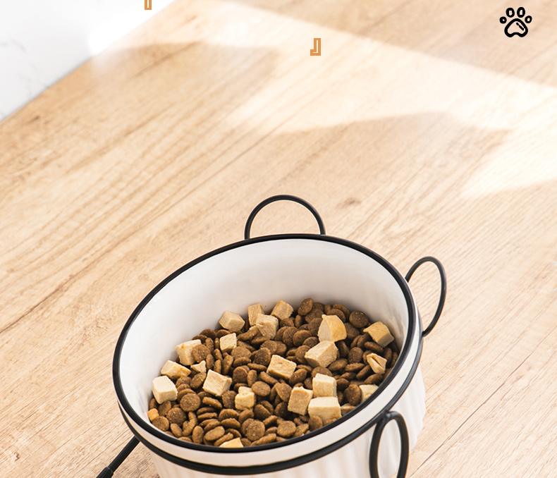 Custom Ceramic Custom Pet Bowls Feeders Rounded Shape With Shelf