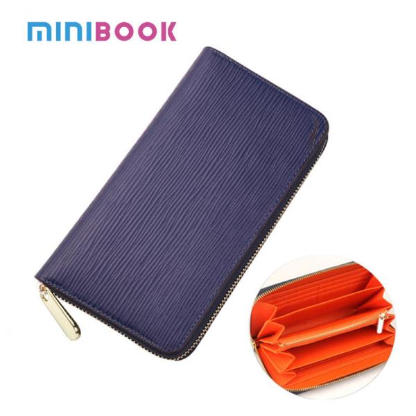 Wave Pattern Leather Women Purse Zipper Large Capacity Long Genuine Leather Men