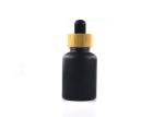 Luxury Bamboo Lid Dark Glass Dropper Bottles With Black Matte Glass Material