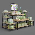 Customized Three-Lay Stacked Iron And Wood Cosmetics Gondola Display Cabinet