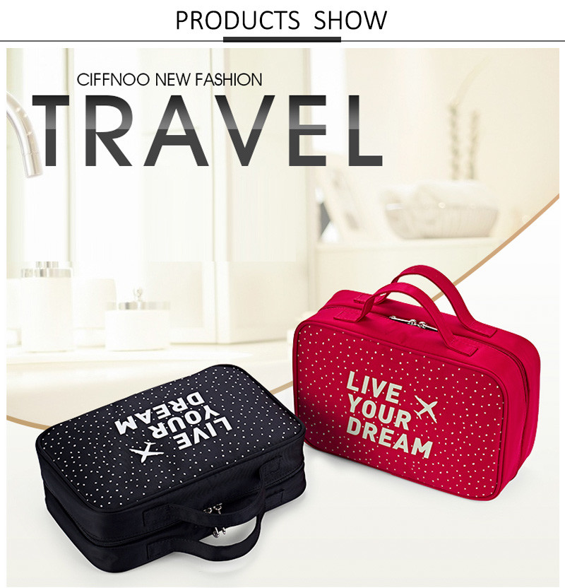 Professional Custom Large Capacity Waterproof Polka Dot Wash Makeup Bag