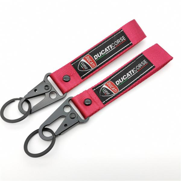​​Custom Ducati Corsa Keychain Strap - Vibrant Pink Fabric + Signature Shield