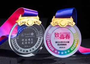 Wholesale Students Crystal Custom Sports Medals Sand Blasting Texts With Color Printing Ribbon from china suppliers