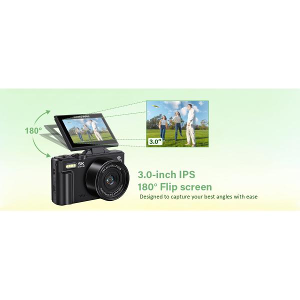 WD08 Digital Camera 5K 64MP UHD Cameras 18X Digital Zoom 180° Flip Screen Camera