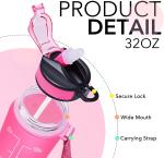 Multicolor Leakproof 32 Oz Water Bottles Motivational With Time Marker