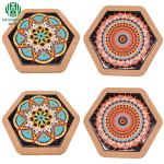 Natural Eco-Friendly Hexagon Custom Logo Ceramic Cork Trivets