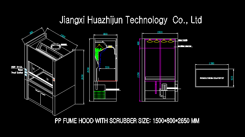 Wall-mounted Laboratory Fume Hood with Scrubber Tank Manufacturers Low Noise Level and Horizontal Airflow