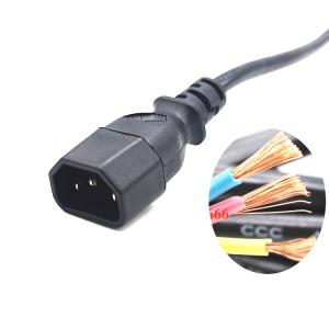 Wholesale High quality 3pin C14 black extension power cord without stopper 0.5m-10m copper power extension cable from china suppliers