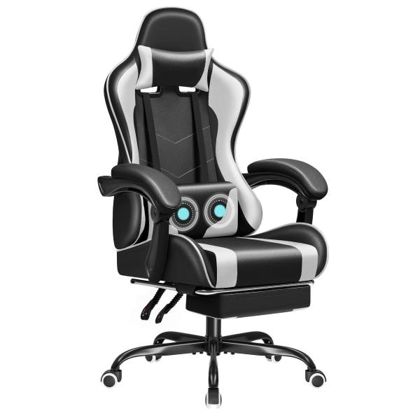 Racing Gaming Chair with Massage Lumbar Support and 360 Swivel Seat 18.5"D x 23