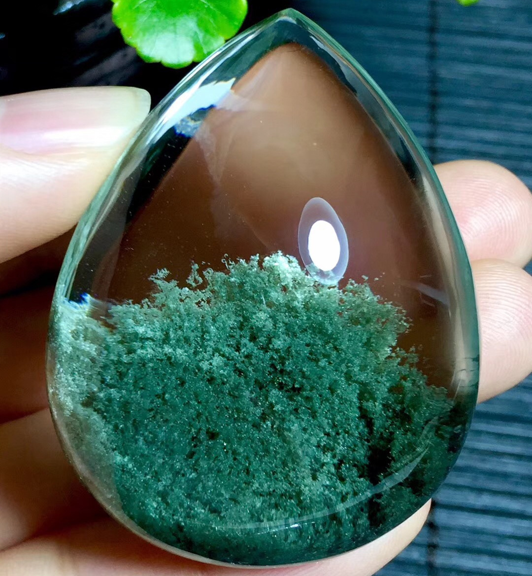 Fengshui Good Luck Natural Green Ghost Stone Crystal Pendant Ghost Color Ghost Stone Cornucopia Thousand-Layer Mountain Pyramid