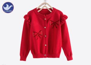 Wholesale Sweet Butterfly Ribbon Girls Red Cardigan Sweater , Girls Knitted Cardigan Crew Neck from china suppliers