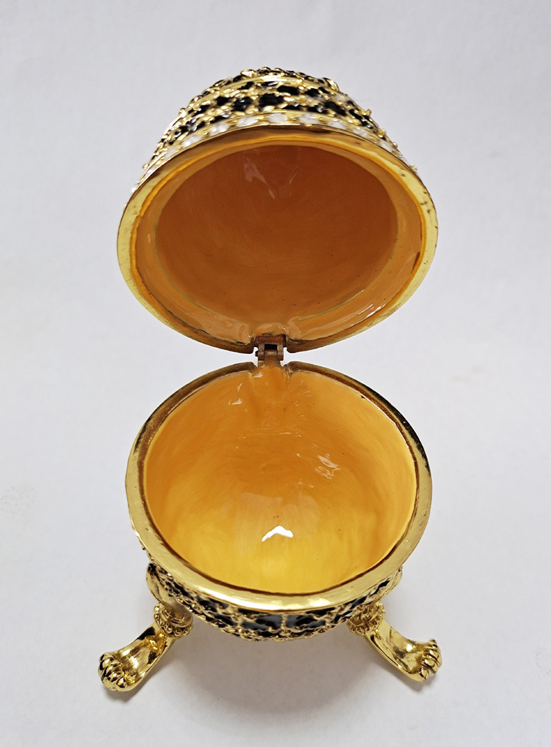 Decorative Earring Ring Trinket Holder Box Hand Painted Faberge Egg Style Hinged Jewelry Storage Case for Home Ornament