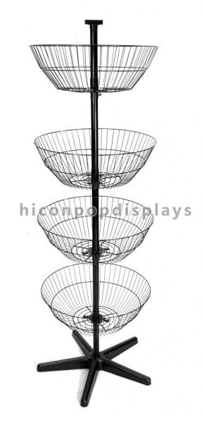 Quality Rotating Spinner Rack Display Stand Floor Standing 4 Tier Basket Stand for sale