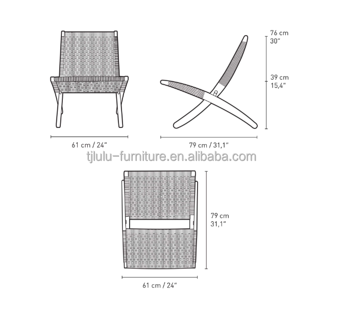 Dining Chair Nordic Lounge Solid Wood Chair Design Classical Woven Rope Non-Foldable