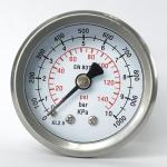 10 Bar All Stainless Steel Pressure Gauge EN 837-1 Back Mount Manometer Heating