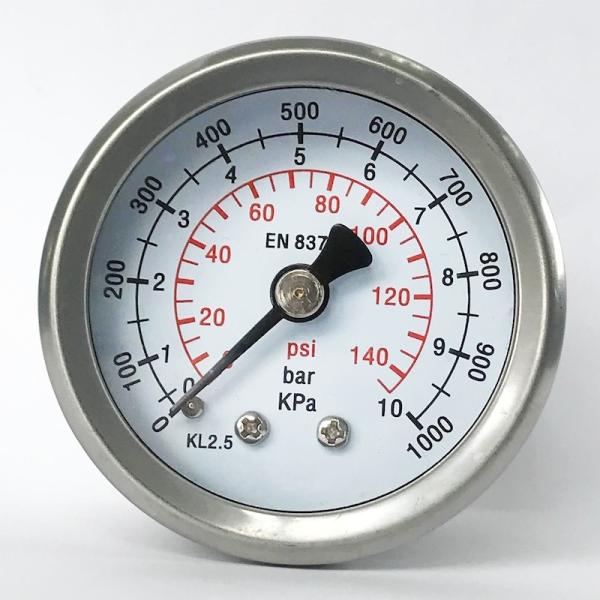 10 Bar All Stainless Steel Pressure Gauge EN 837-1 Back Mount Manometer Heating