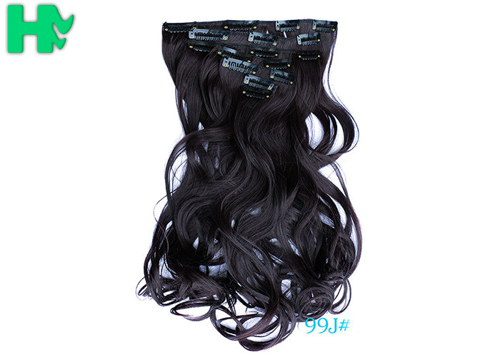 Black Curly Synthetic Clip In Hair Extensions Human Hair Wefts