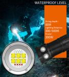 Waterproof High Brightness LED Flashlight 300W Max 18000LM White Four 18650