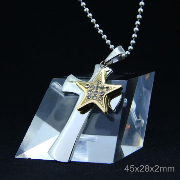 Trendy Stainless Steel CZ Crystal Stones Inlay Cross Plus Symbol Necklace