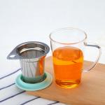 350ml Glass Tea Mug With Infuser And Lid , 304 Stainless Steel Filter Borosilica