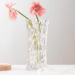 Wholesale 24cm Height Tall Square Glass Vases 22.5oz Machine Pressed Clear Crystal Vases from china suppliers