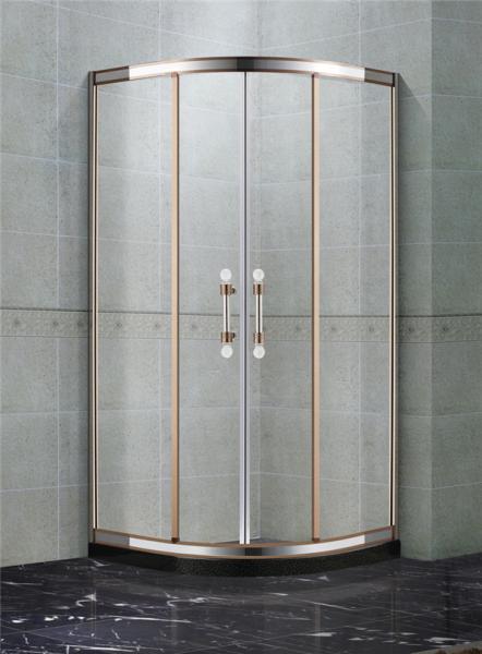 Rose Gold and Mirror Stainless Steel Quadrant Shower Enclosures With Two Center
