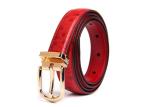 Red 125cm Womens Ostrich Leather Belt With Gold Buckle
