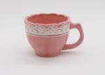 Ceramic Tea Cup Set Pink and White Handmade Earthware Coffee Mug with Plate