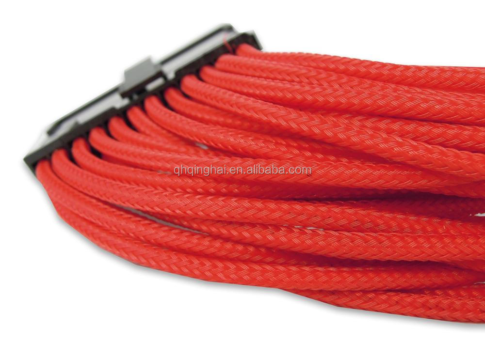 Good quality Red sleeved 24 pin ATX power supply extension cable 18AWG