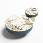 Elegant SS Steel Furniture Marble Coffee Table Set With Brushed Leg
