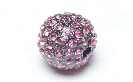 Pink Crystal Pave Gun Black Plated Alloy Beadss 8 / 10 / 12mm Pave Crystal Ball
