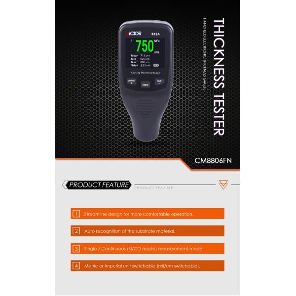 Electronic Thickness Gauge Measure Various Coating Or Plating Measuring Range: 0~1,250μm (0~50mils)