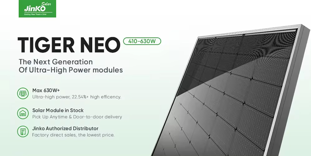 Jinko Tiger Neo N-type Solar Panel With Double Glass and Bifacial Technology 430W-630W