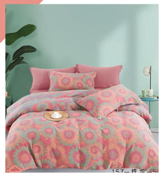 Colorful Jacquard Washed Cotton Fabric Bedding Set Duvet Cover Bed Sheet Fitted