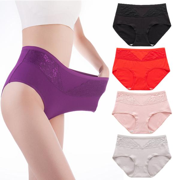 XL-4XL Womens Underwears High Waist Cotton Female Fat Briefs Plus Size Lace