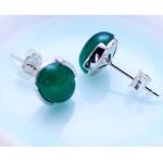 925 Sterling Silver Oval Green Onyx Bead Stud Earrings(033422W)