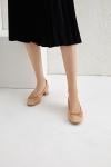 Tan Womens Leisure Shoes Soft Leather 2cm Heel Shoes With Bow Upper