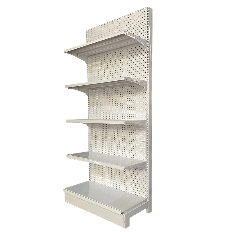 Factory Custom Size Color logo double side white supermarket market gondola retail store rack shelf