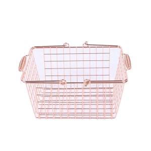 Wholesale Factory Custom Rose Gold Supermarket Metal Shopping Basket Cosmetic Store Shopping Basket from china suppliers