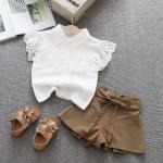 White Pink 21.5in Short Sleeve Short Set White Ruffle Shirt