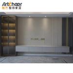 Adjustable TV Wall Cabinet in Modern Scandinavian Style with Glass Door and Wine