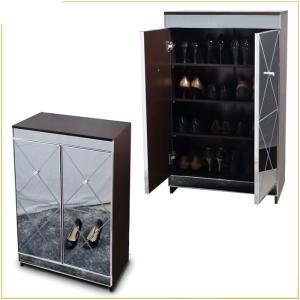 Wholesale Living Room Brown 4 Tier 39.4inch Mirrored Shoe Cabinet from china suppliers