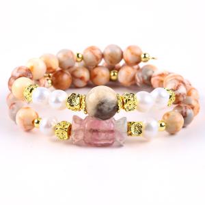 Wholesale Red Network Stone Handmade Gemstone Jewelry Double Layer Adjustable Bead Bangle from china suppliers