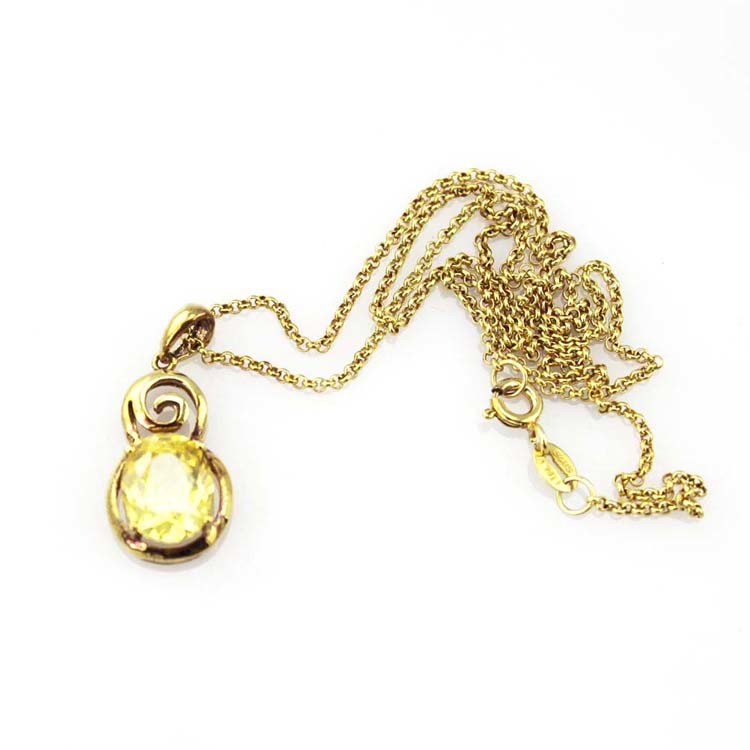 18k Yellow Gold Plated Silver Jewelry Yellow Citrine Cubic Zircon Pendant(PSJ0414)