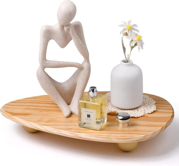 Wooden Vanity Tray with Unique Grain, Decorative Tray for Bathroom Counter, Home